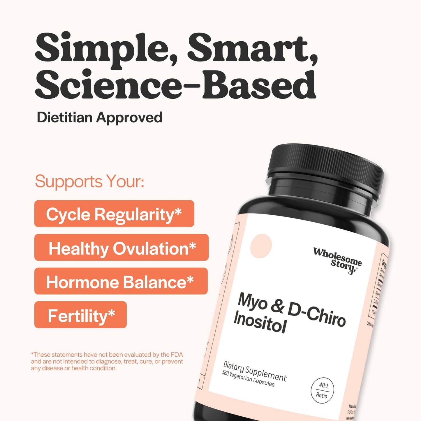 Wholesome Story Myo-Inositol & D-Chiro Inositol Supplement for Women | Fertility Supplements for Hormonal Balance & Ovarian Health Support
