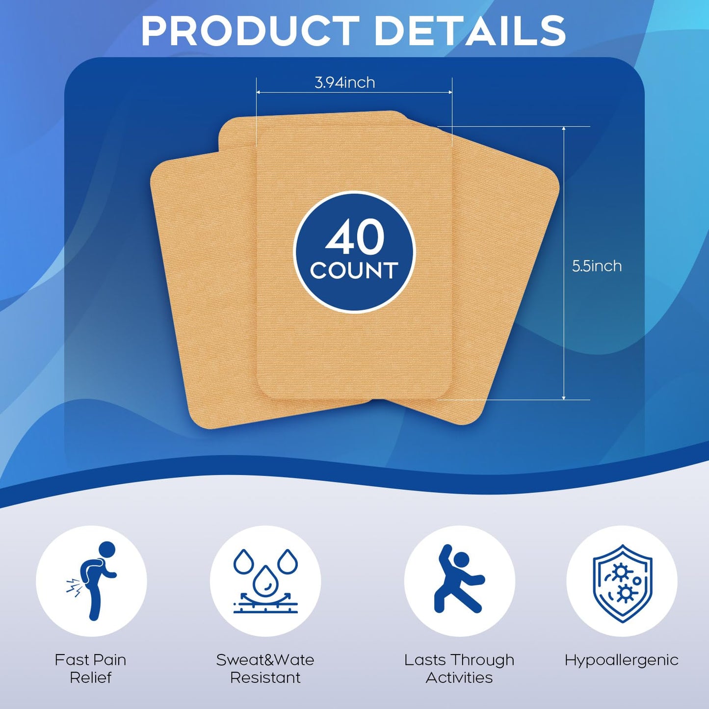 Uposiut Lidocaine Patches, Maximum Strength Lidocaine Patches (40 Patches), for Muscle Pain Relief in The Back, Shoulders, Neck, Knees, and Anks, 12 Hour Pain Relief-G002 UposiutBuy Supplements Australia