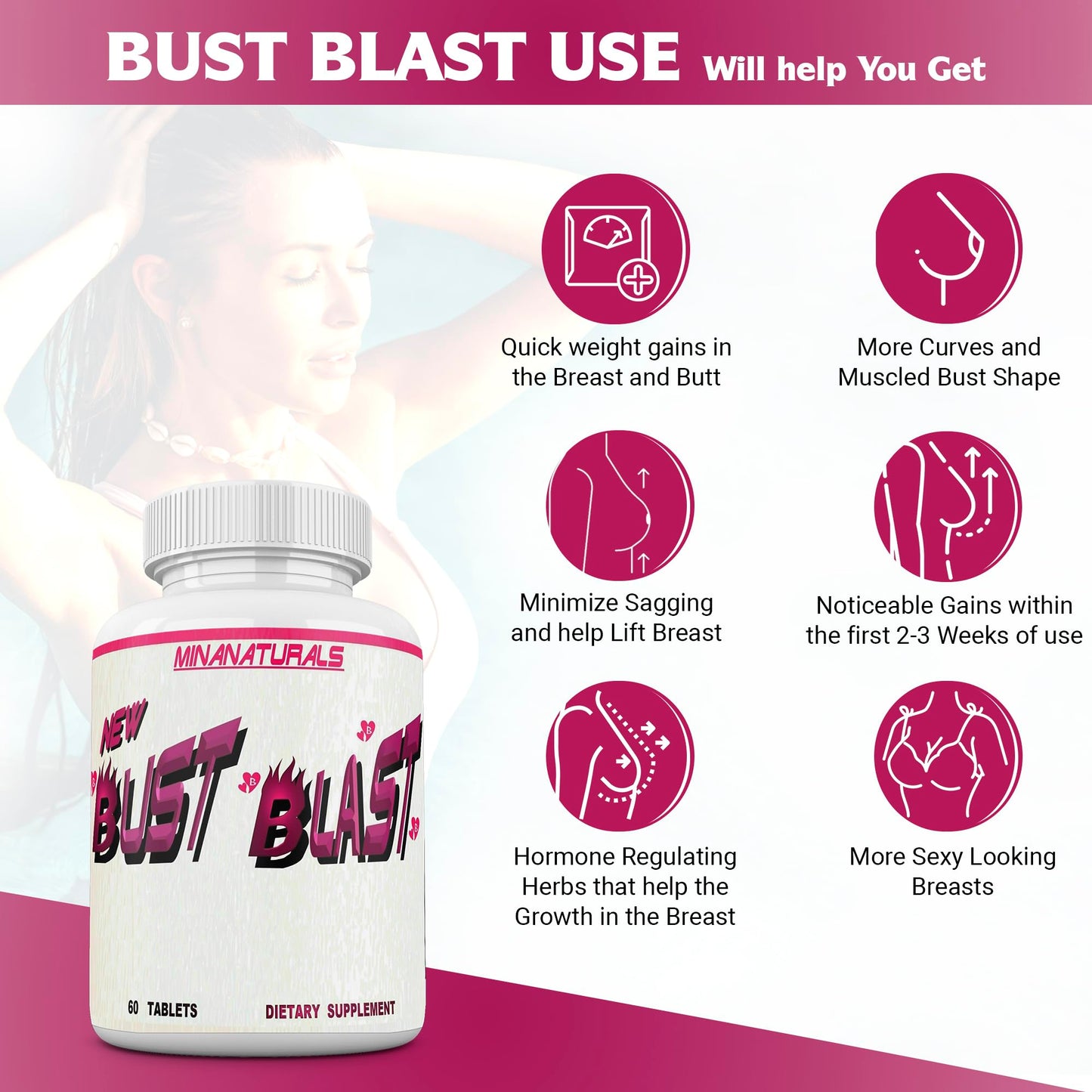 MINANATURALS Bust Blast Loaded Increase Breast Size Fast. Female Breast Enhancement - Bigger Boobs and Butt Pills. 60 Tablets MINANATURALS buy supplements Au