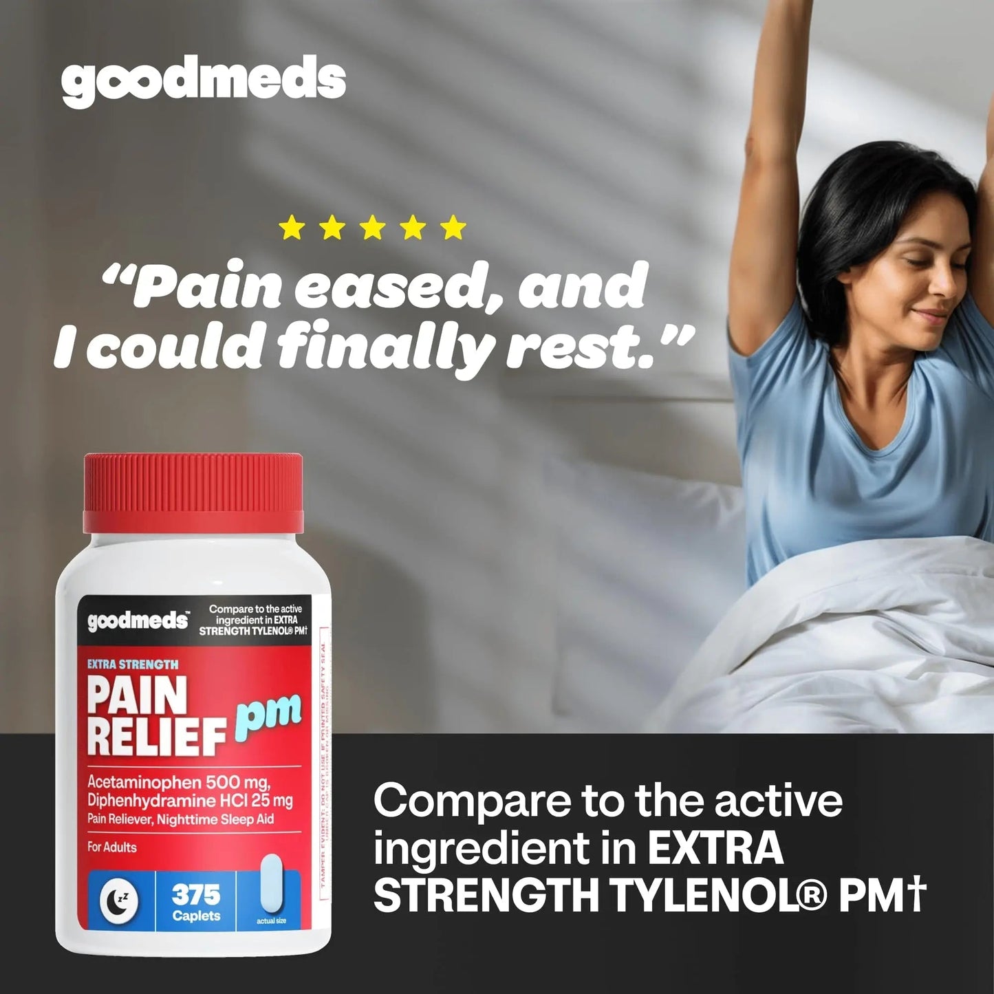 GoodMeds Compare to Tylenol PM PM Pain Reliever & Sleep Aid, Generic Acetaminophen 500mg, Fast-Acting, Extra Strength for Headaches, Migraines, Aches | Non-Habit Forming (375 Count) GoodMedsBuy Supplements Australia