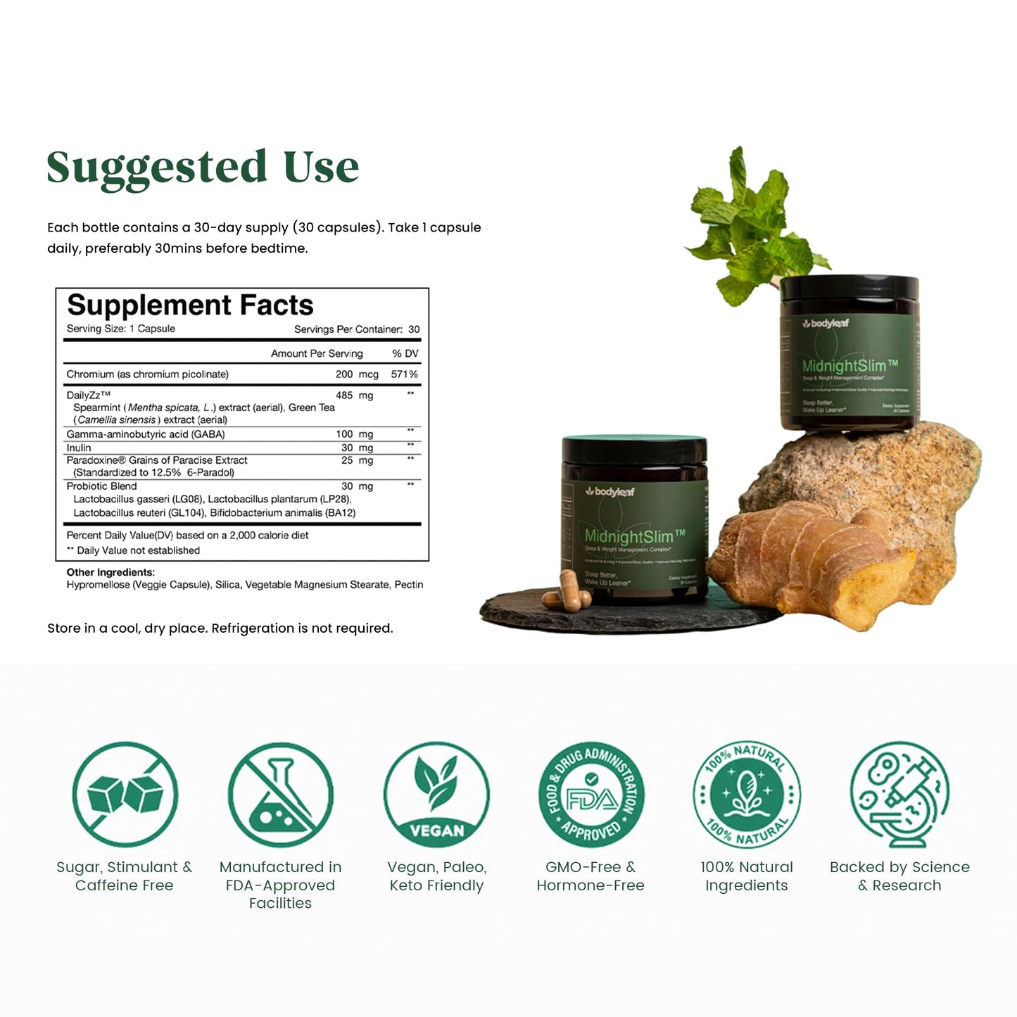 MidnightSlim™ | Advanced Nighttime Weight | Maximum Strength Metabolism Support, Digestive Health, Peaceful Sleep | Premium Probiotic Complex | 30 Capsules
