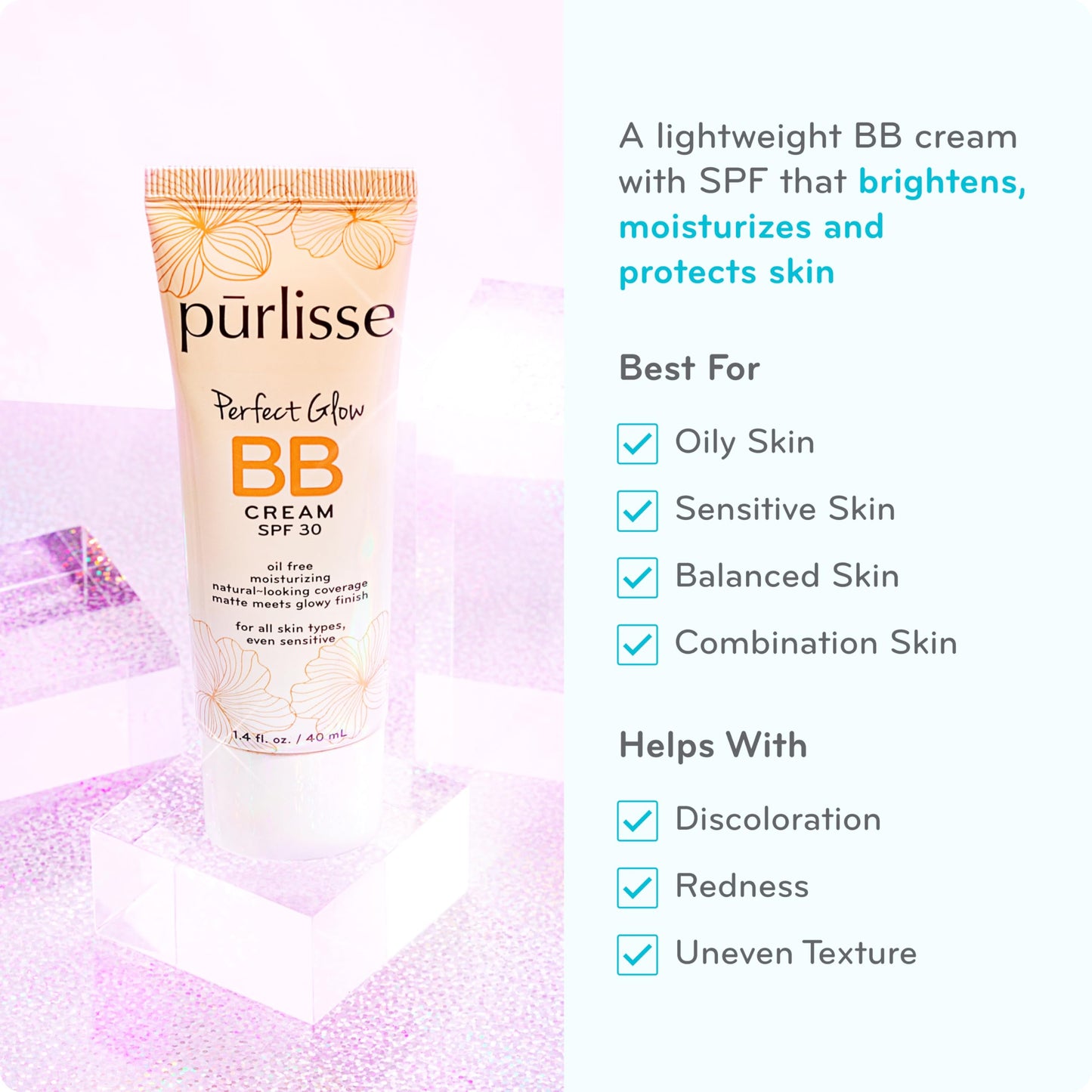 pūrlisse Perfect Glow BB Cream with SPF 30 - Matte Meets Dewy Finish - Enriched with Goji & Hawthorn Berry to Help Improve Skin Texture & Radiance - Medium Golden (1.4 oz) pūrlisseBuy Supplements Australia