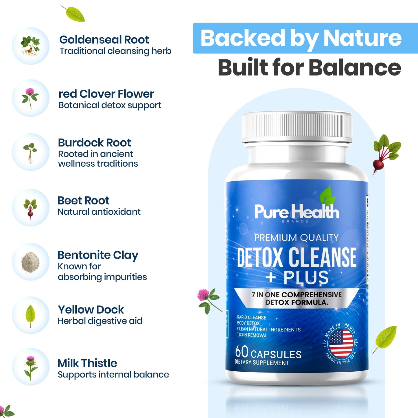 Extra Strength Fast Acting 7-in-ONE Advanced Formula - Full Body Cleanse - Detox & Liver Cleanse - Detox & Liver Repair, All Natural Toxins Remover, Healthy Cleansing Support for Liver (60 Capsule) Pure Health Brands buy supplements Au