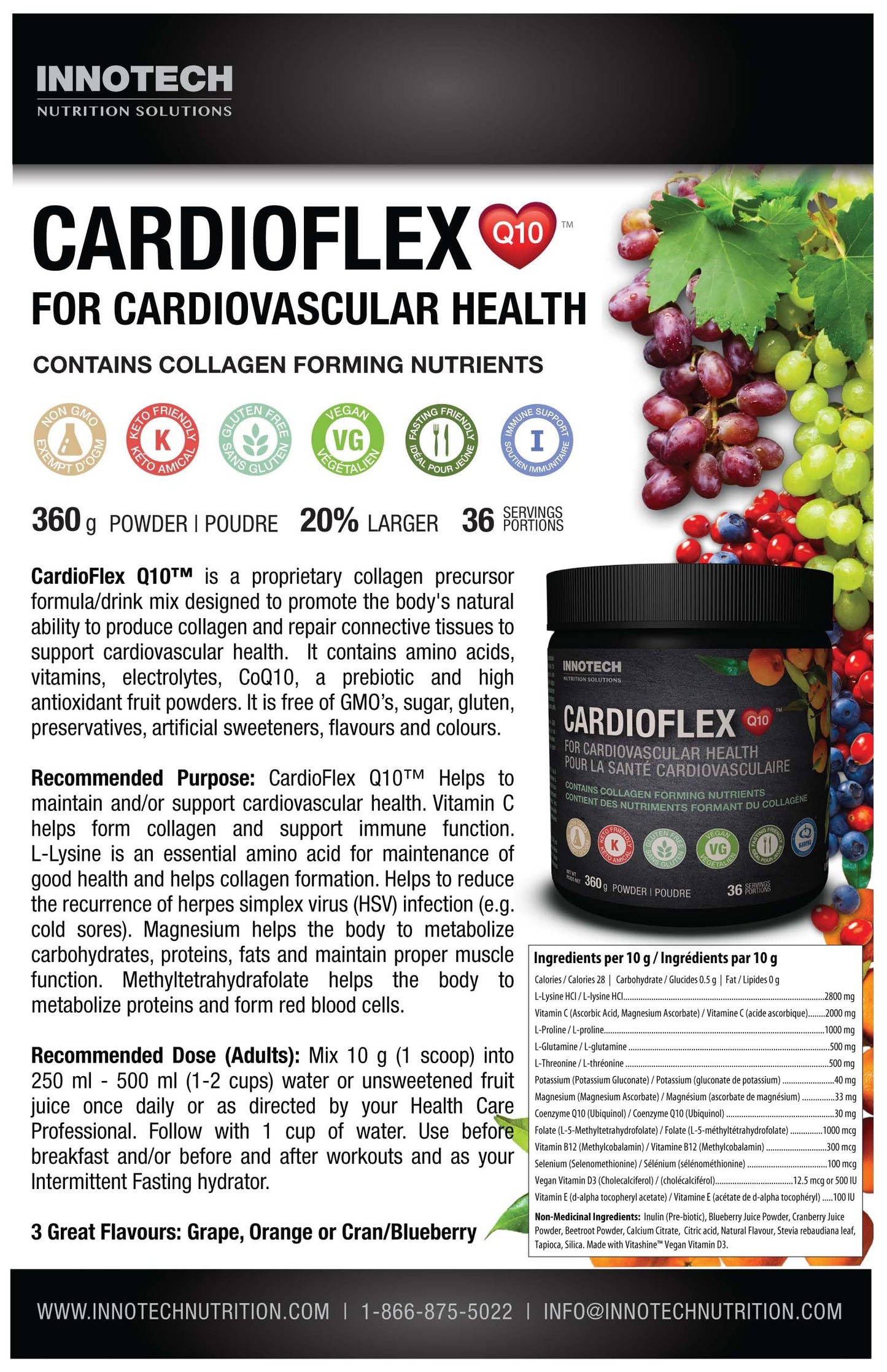Innotech Nutrition CardioFlex Q10 Heart Health & Energy Support CoQ10 Amino Acids & Electrolytes Orange 360g Innotech Nutrition Solutions buy supplements Au