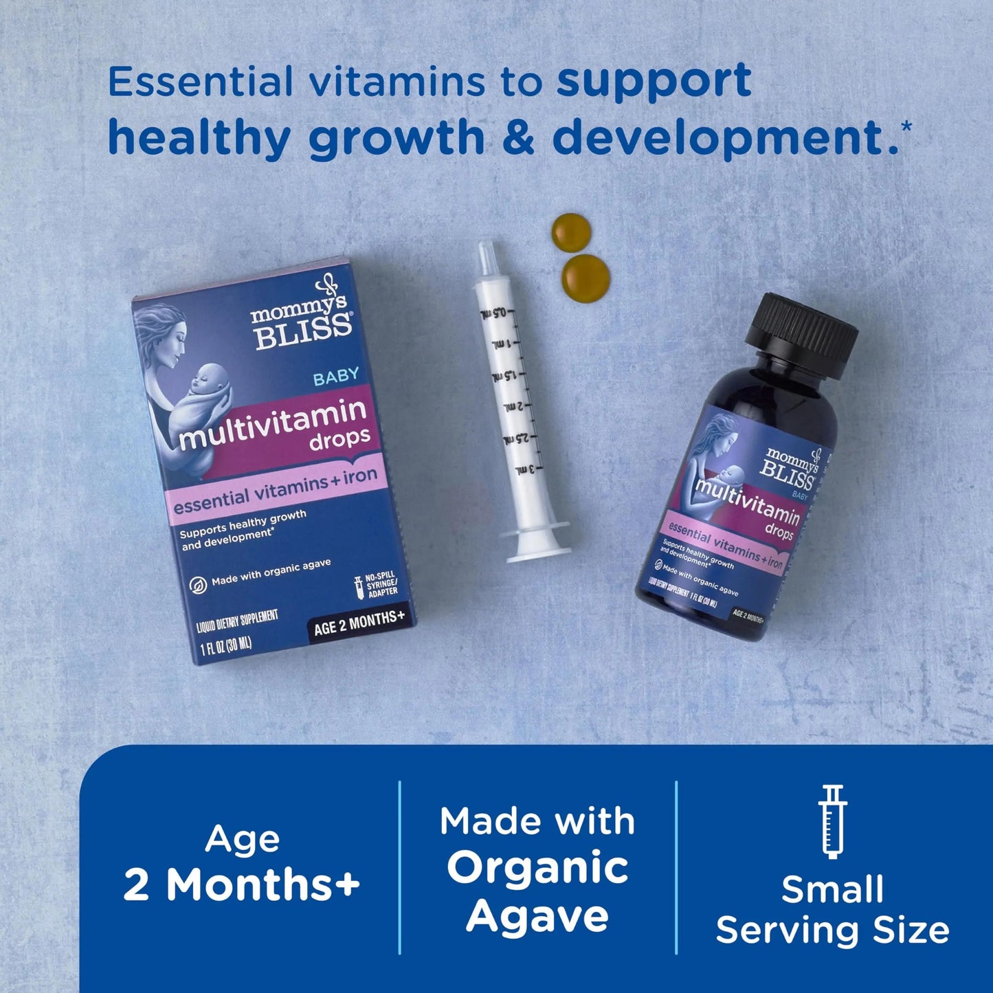 Mommy's Bliss Baby Multivitamin + Iron, Daily Essential Baby Vitamins for Immune Support, Healthy Growth & Bone Development, Age 2 Months+, 30 ml Mommy's Bliss