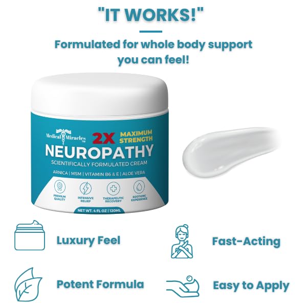Medical Miracles Neuropathy Cream 2X Strength | Nerve Therapy Max Potency Relief for Feet, Hands, Legs, Toes - Arnica, Vitamin B6, Aloe Vera, MSM - Crafted for Exceptional Relief 4oz Medical MiraclesBuy Supplements Australia