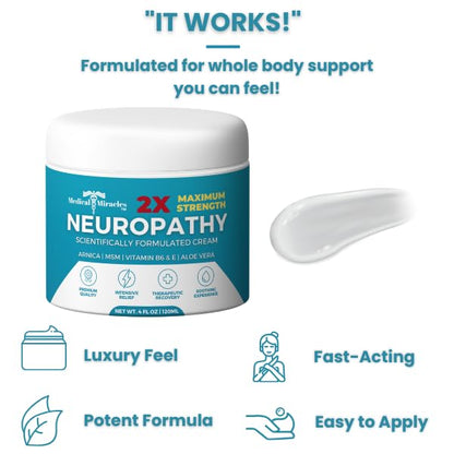 Medical Miracles Neuropathy Cream 2X Strength | Nerve Therapy Max Potency Relief for Feet, Hands, Legs, Toes - Arnica, Vitamin B6, Aloe Vera, MSM - Crafted for Exceptional Relief 4oz Medical MiraclesBuy Supplements Australia