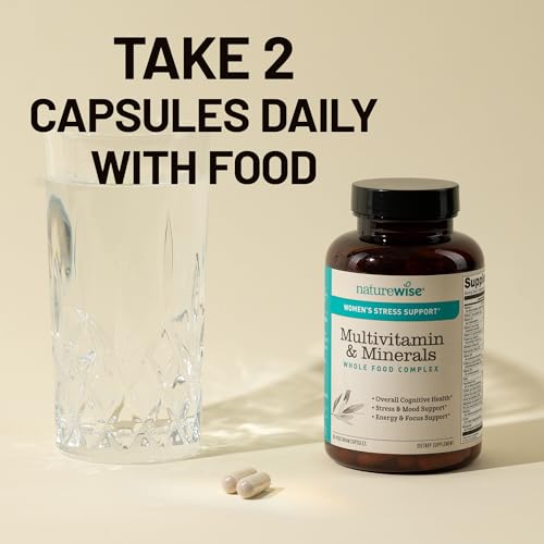 NatureWise Multivitamin for Women + Stress Support with Organic Whole Foods & Natural Minerals - B-Complex + Vitamin C + D3 K2 for Immunity, Hair, Skin & Nails - Non-GMO - 60 Capsules[30-Day Supply] NatureWise buy supplements Au