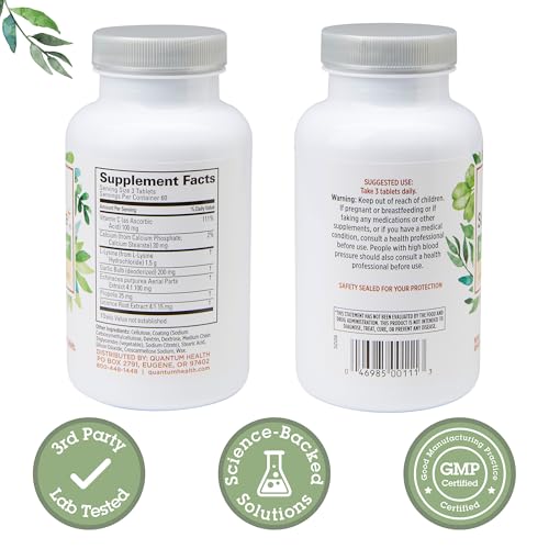 Quantum Health Super Lysine+ / Advanced Formula Lysine+ Immune Support with Vitamin C, Echinacea, Licorice, Propolis, Odorless Garlic