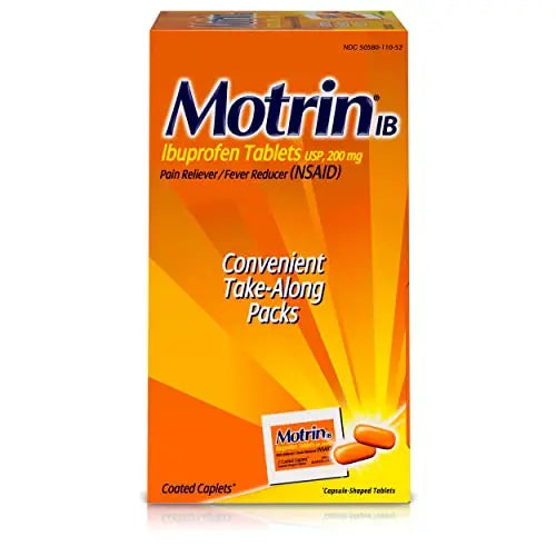 Motrin IB, Ibuprofen 200mg Tablets, NSAID Pain & Fever Reliever for Headache, Backache, Muscular Aches, Arthritis Pain Reliever, 50 Travel Packets of 2, 100 ct MotrinBuy Supplements Australia