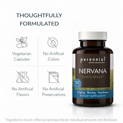 Perennial Nervana – Herbal Nerve Support for Tingling, Burning & Numbness Relief – Promotes Calm Focus & Stress Resilience – Non-Drowsy Mood Balance – 120ct* PerennialBuy Supplements Australia