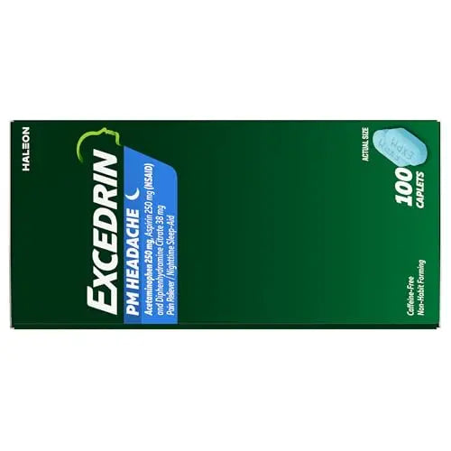 Excedrin PM for Headache Relief, Acetaminophen 250mg, Aspirin 250mg, Diphenhydramine Citrate 38mg, Pain Reliever, Nighttime Sleep-Aid, 100 Count ExcedrinBuy Supplements Australia