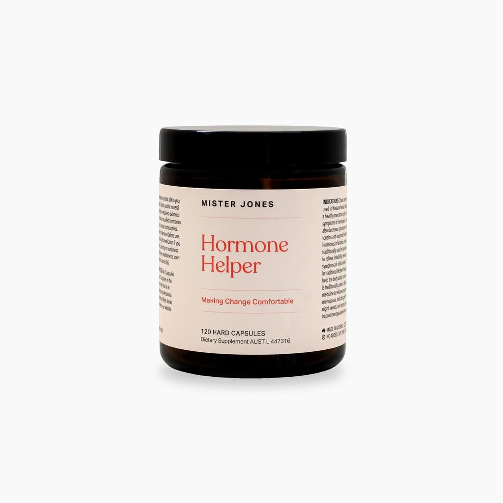 Jar labeled 'Hormone Helper' by Mister Jones on a white background