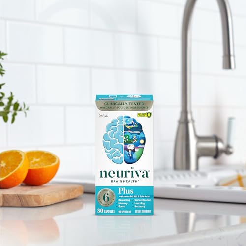 NEURIVA Plus Brain Supplement for Memory and Focus Clinically Tested Nootropics for Concentration for Mental Clarity, Cognitive Enhancement Vitamins B6, B12