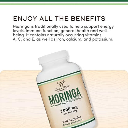DWS Organic Moringa Capsules 1000mg - Pure Moringa Powder for Energy & Immune Support - Green Superfood Rich in Antioxidants