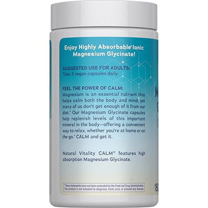 Natural Vitality Calm, Magnesium Glycinate Supports Bone, Muscle, Heart, & Nerve Health, Non-GMO, Vegan, Gluten Free 180ct Natural VitalityBuy Supplements Australia