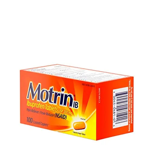 Motrin IB, Ibuprofen 200mg Tablets, Pain Reliever & Fever Reducer for Muscular Aches, Headache, Backache, Menstrual Cramps & Minor Arthritis Pain, NSAID, 100 Ct MotrinBuy Supplements Australia