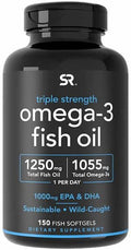 Sports Research Triple Strength Omega 3 Fish Oil - Burpless Fish Oil Supplement w/EPA & DHA Fatty Acids from Wild Caught Fish - Heart, Brain & Immune Support for Men & Women - 1250 mg, 150 ct Sports Research buy supplements Au