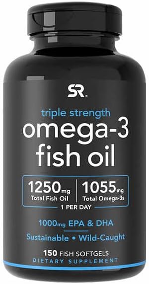 Sports Research Triple Strength Omega 3 Fish Oil - Burpless Fish Oil Supplement w/EPA & DHA Fatty Acids from Wild Caught Fish - Heart, Brain & Immune Support for Men & Women - 1250 mg, 150 ct Sports Research buy supplements Au