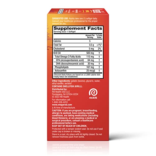 MegaRed Antarctic Krill Oil 500mg Omega 3 Fatty Acid Supplement, Extra Strength EPA & DHA Krill Oil Softgels (90cnt Box), Astaxanthin