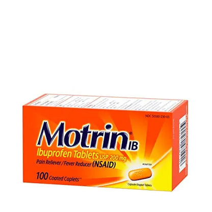 Motrin IB, Ibuprofen 200mg Tablets, Pain Reliever & Fever Reducer for Muscular Aches, Headache, Backache, Menstrual Cramps & Minor Arthritis Pain, NSAID, 100 Ct MotrinBuy Supplements Australia