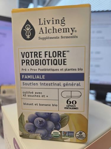 Your Flora Probiotic Family – Non-GMO Probiotics with Fermented Soybean, Banana, & Blueberry for Digestion & Gut Support – Prebiotics, Postbiotics, Digestive Enzymes – Living Alchemy, 60 Capsules Living Alchemy buy supplements Au