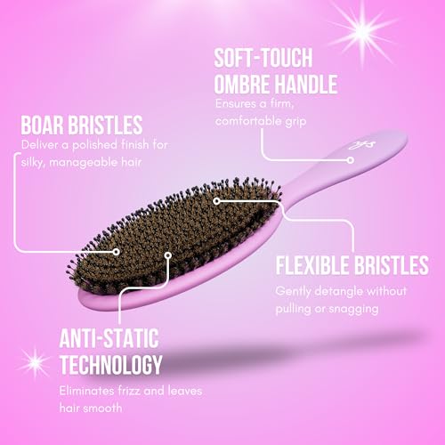 SimplyHair Ultimate Hair Extension Brush & Detangler Anti-Static, Dual Bristle Design, Soft Boar Bristle, Great for All Hair Types & Extensions - Pink & Purple Ombre Brush Ideal for Adults & Kids Simply HairBuy Supplements Australia