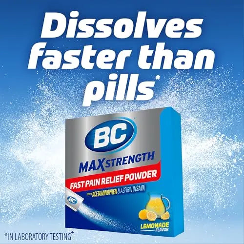 BC Max Strength Headache Relief Powder, Triple-Action Formula with Acetaminophen, Aspirin & Caffeine Eases Aches & Pains, Lemonade Flavor, 16 Count BCBuy Supplements Australia