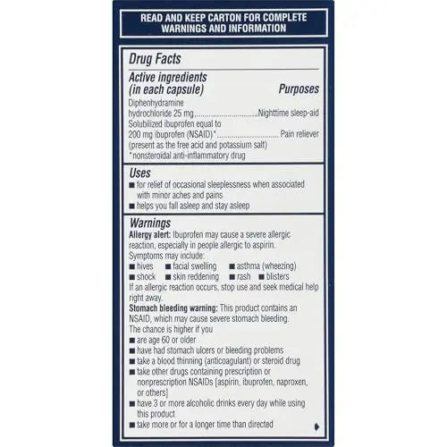 Advil PM Liqui-Gels Pain Reliever and Nighttime Sleep Aid, Pain Medicine with Ibuprofen for Pain Relief and Diphenhydramine HCL for a Sleep Aid - 40 Liquid Filled Capsules - Back to College AdvilBuy Supplements Australia