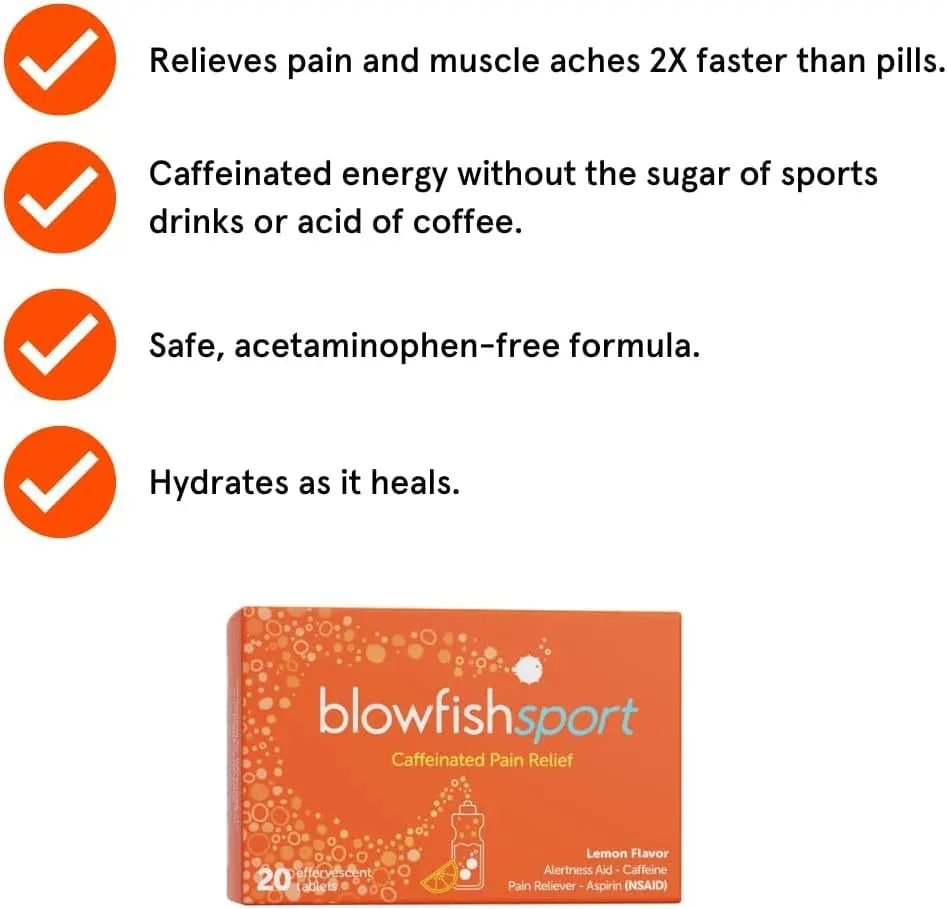 Blowfish Sport | Pain Relief for Athletes | Eases Sore Muscles | Boosts Energy | Effervescent Formula Works Fast | Perfect for Morning Workouts BlowfishBuy Supplements Australia