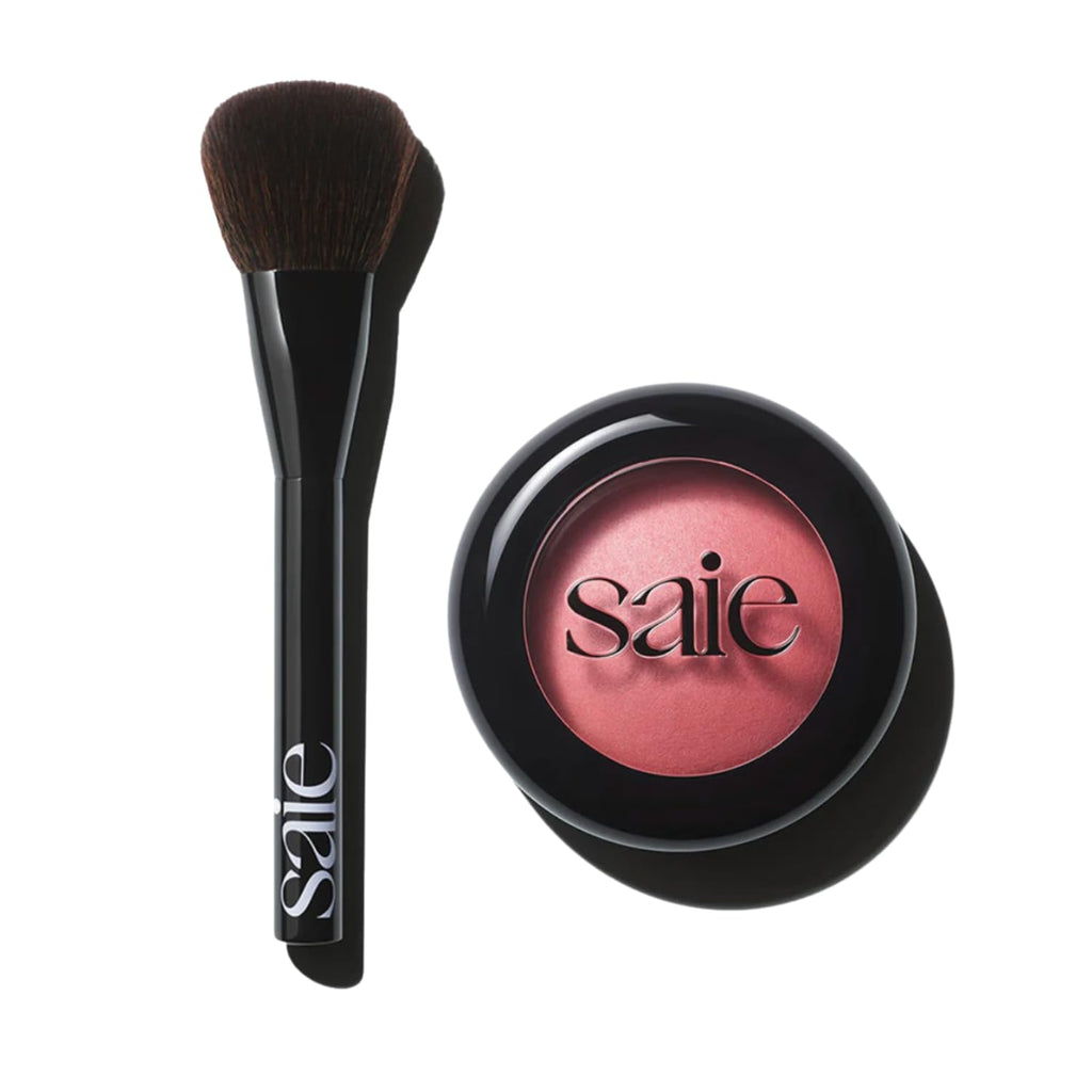 Saie Blush & Brush Duo - SuperSuede Baked Blush in Mia (.01 oz) & Powder Blush Brush - Talc-Free, Moisturizing Blush with Vegan, Fluffy Brush for Seamless Application SaieBuy Supplements Australia