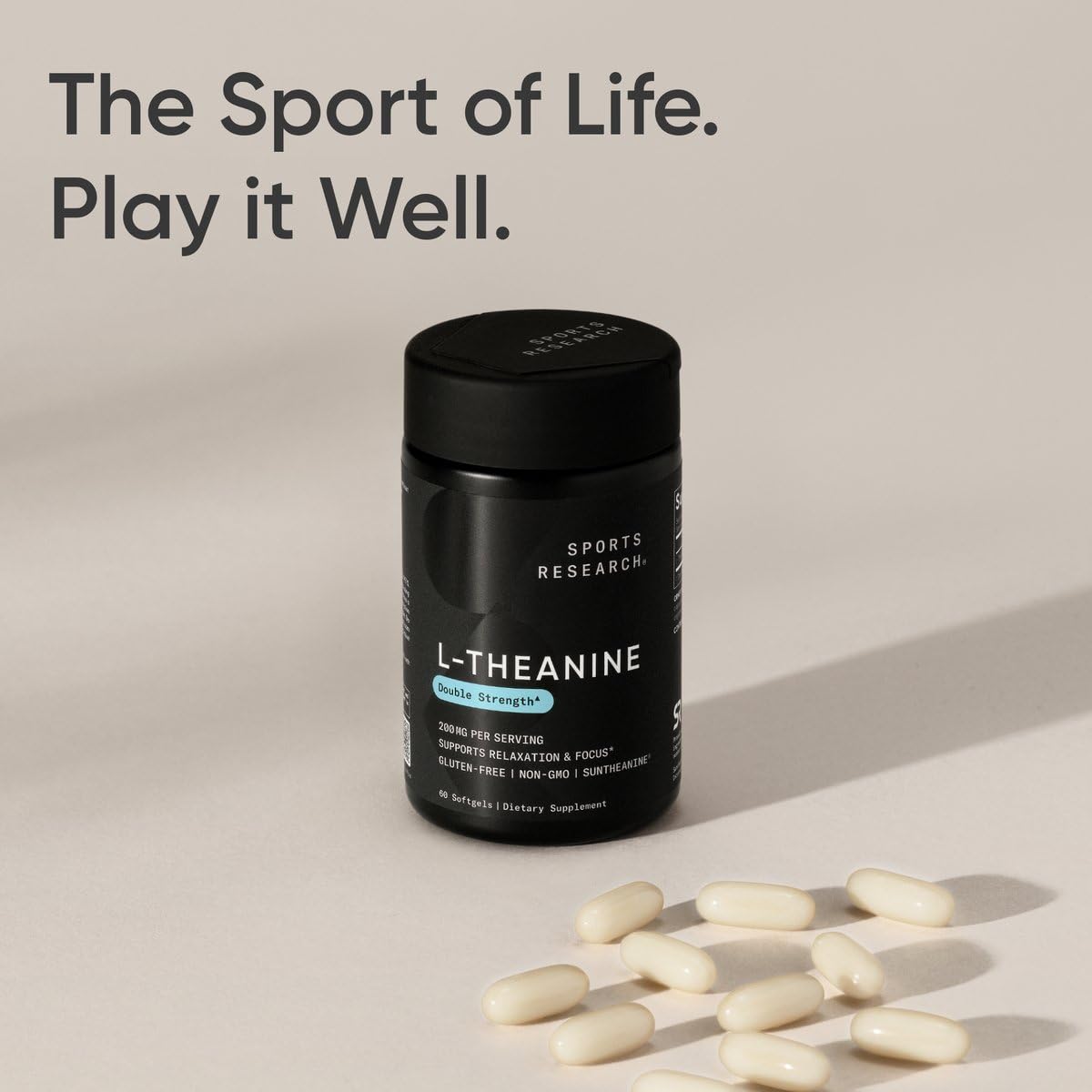 Sports Research Double Strength L-Theanine Supplement - Suntheanine Softgels for Focus, Relaxation & Alertness - Non-Drowsy Support Made with Coconut Oil, Non-GMO & Gluten Free - 200mg, 60 Count Sports Research buy supplements Au