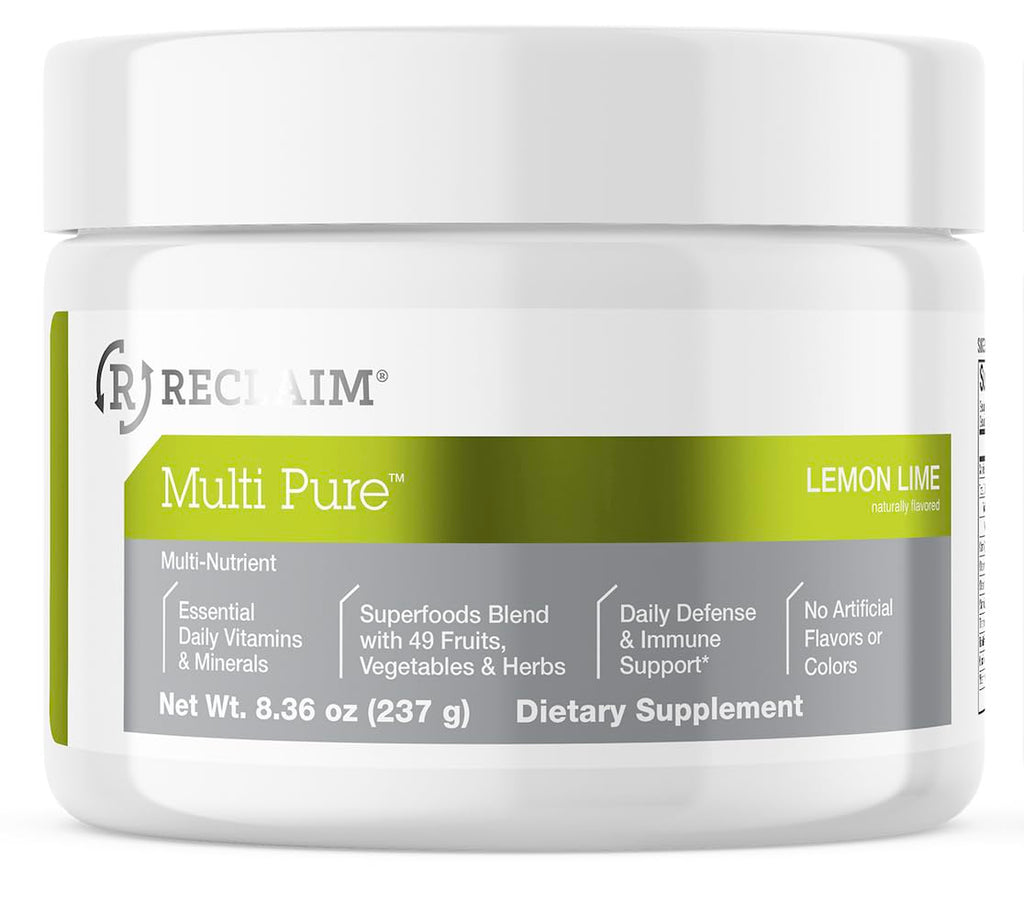 Reclaim Multi Pure Lemon Lime, Immune Support, Vitamin C, Vitamin B Complex, Probiotic, Superfood Powder, Calcium, Magnesium Oxide, (30 Servings) (Lemon Lime) Complete NutritionBuy Supplements Australia