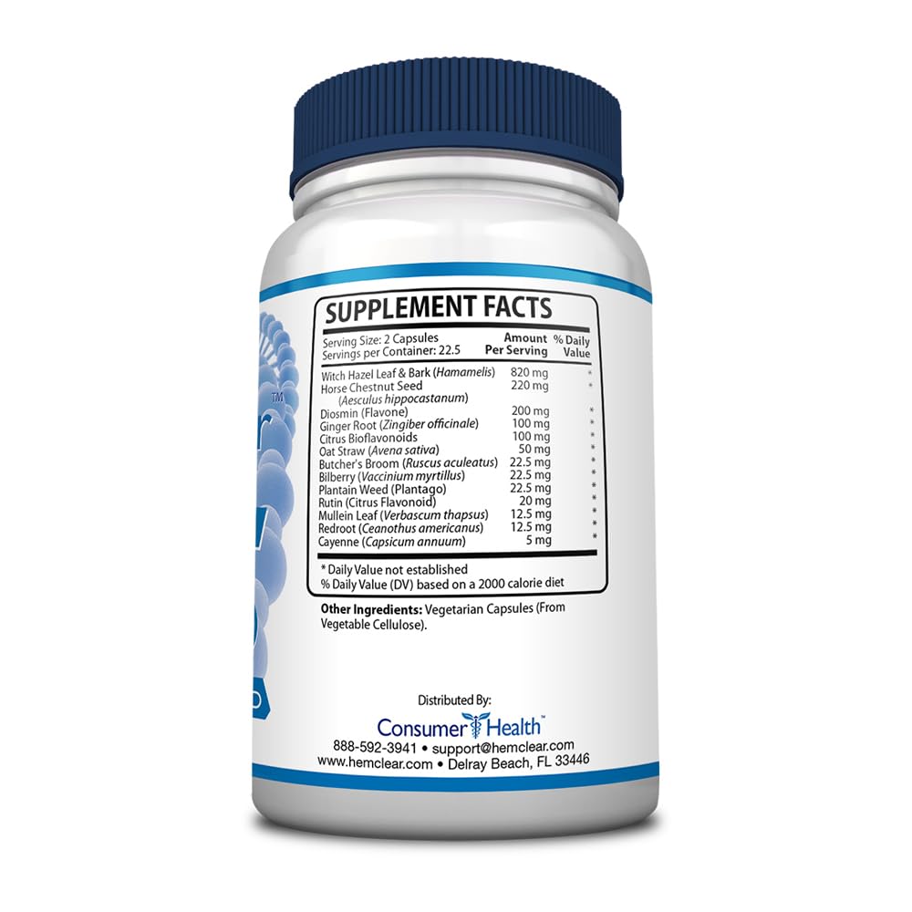 HemClear for Hemorrhoids - Vegan, 100% Natural Formula for Hemorrhoid Relief & Vascular Health - Maximum Strength 1 Bottle HemclearBuy Supplements Australia