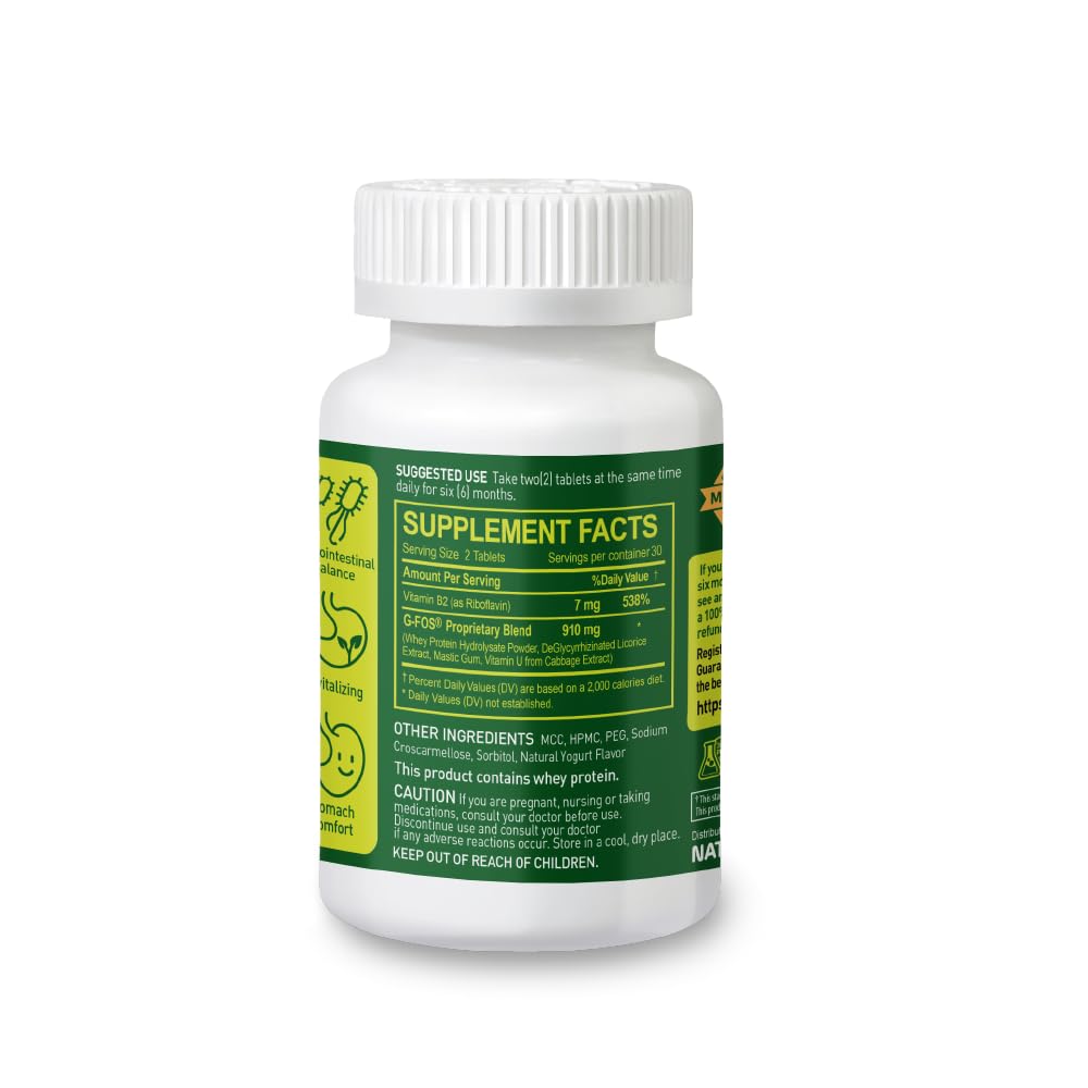 NATURION H. Pylori Support - Digestive Health Supplement with G-FOS Blend, Whey Protein, Licorice, Mastic Gum, Vitamin U, and Vitamin B2 - Stomach Comfort & Gut Balance - 60 Tablets, 30 Day Supply NATURION buy supplements Au