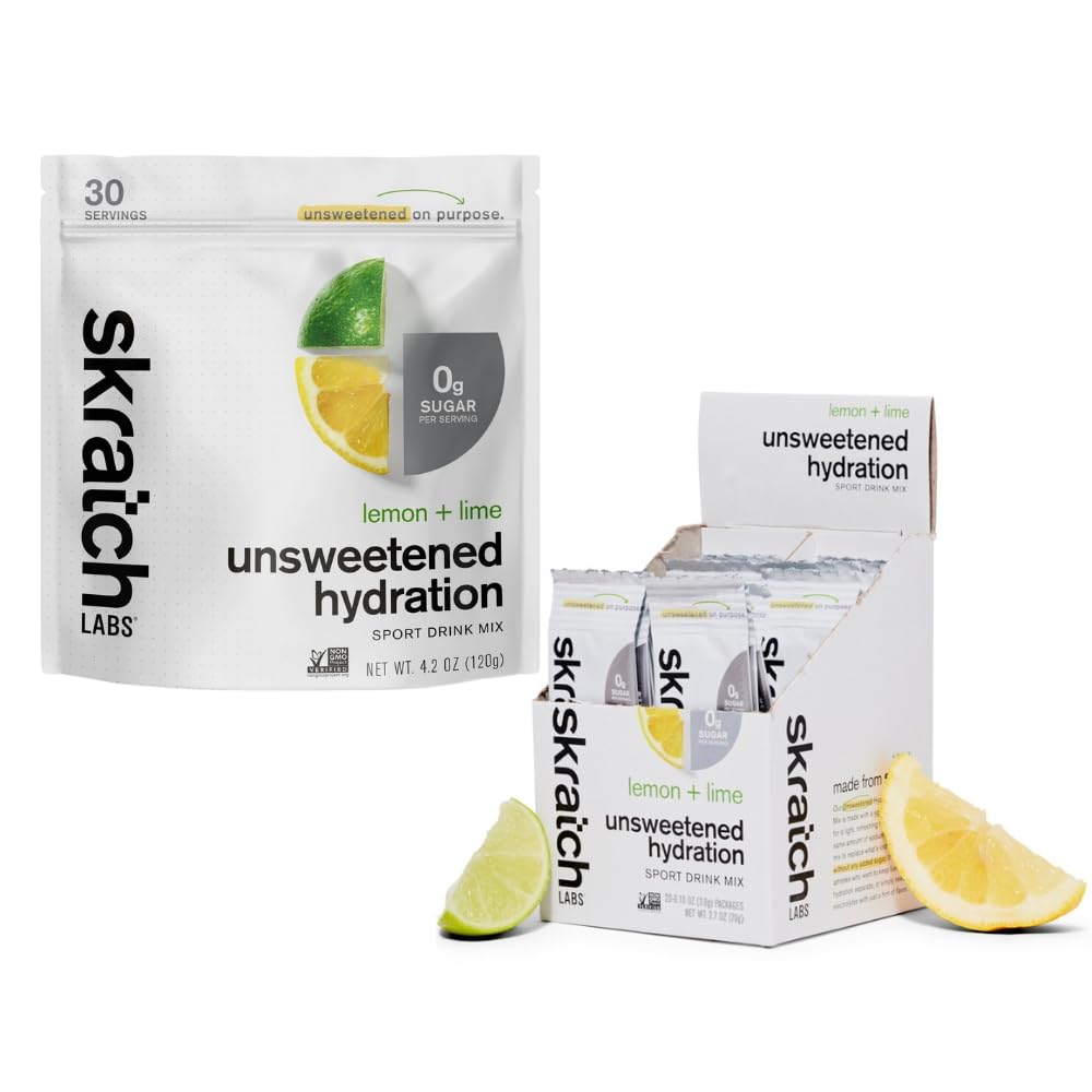 Skratch Labs Unsweetened Hydration Sport Drink Mix | Sugar Free | Electrolytes Booster | Lemon + Lime Bundle | Non-GMO, Vegan, Kosher, Keto, Paleo