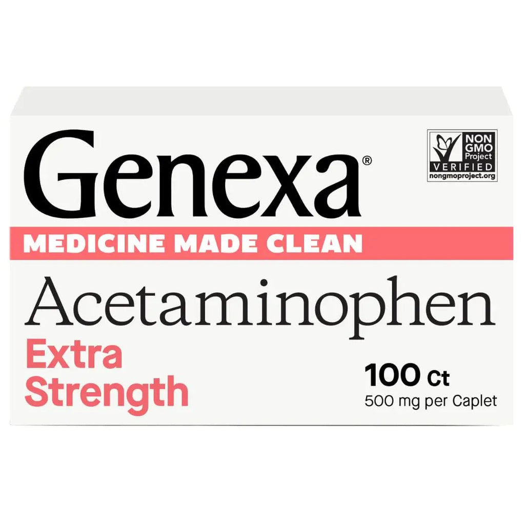Genexa Clean Acetaminophen 500mg Extra Strength, Dye Free Pain Reliever Fever Reducer, 0% Artificial Additives, Pain Medicine for Adults, Relieves Headache, Backache, Minor Arthritis Pain, 100 Tablets GenexaBuy Supplements Australia