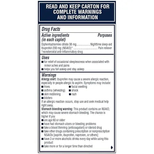 Advil PM Pain Reliever and Nighttime Sleep Aid, Pain Medicine with Ibuprofen for Pain Relief and Diphenhydramine Citrate for a Sleep Aid - 80 Coated Caplets AdvilBuy Supplements Australia