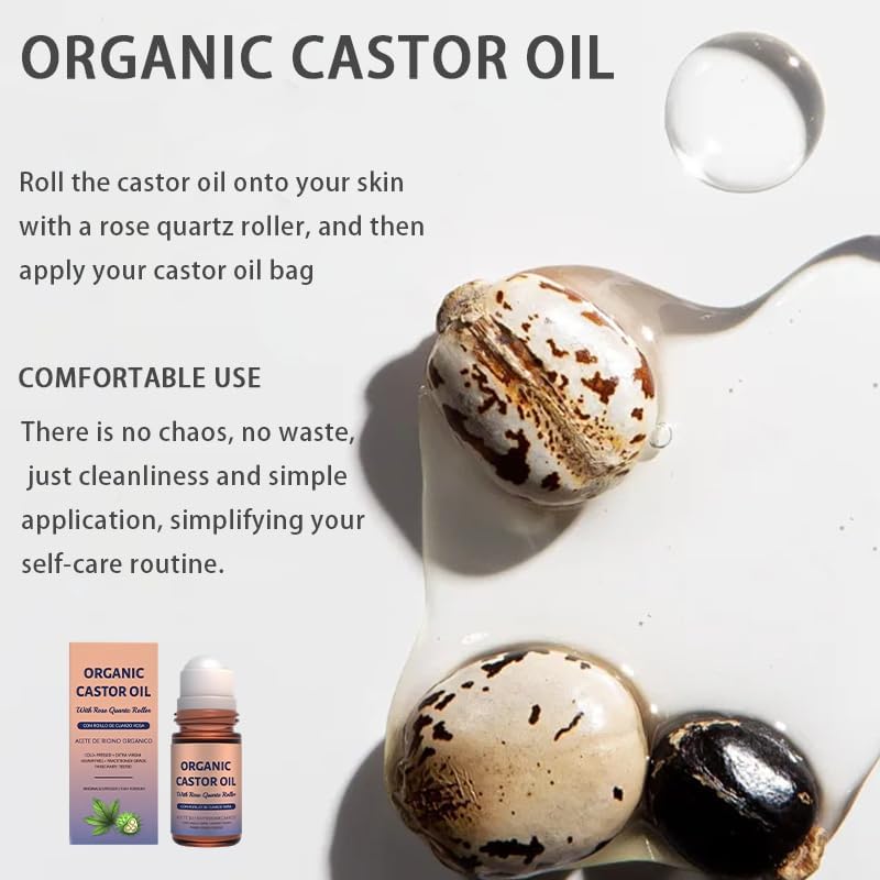 Organic Castor Oil with Rose Quartz Roller, Cold-Pressed Pure Organic Castor Oil Roller Ball for Hair Growth, Eyelashes, Eyebrows & Skin, 1.7 fl oz(1) Olavita SerumBuy Supplements Australia