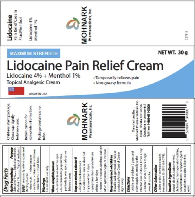 MOHNARK Pain Relief Cream with Lidocaine 4% and 1% Menthol | Includes Vitamin E | Numbs Away Pain Faster | Non-Greasy MOHNARKBuy Supplements Australia