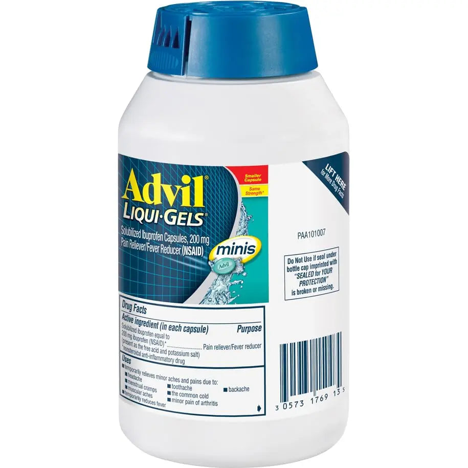 Advil Liqui-Gels minis Pain Reliever and Fever Reducer, Pain Medicine for Adults with Ibuprofen 200mg for Pain Relief - 200 Liquid Filled Capsules AdvilBuy Supplements Australia