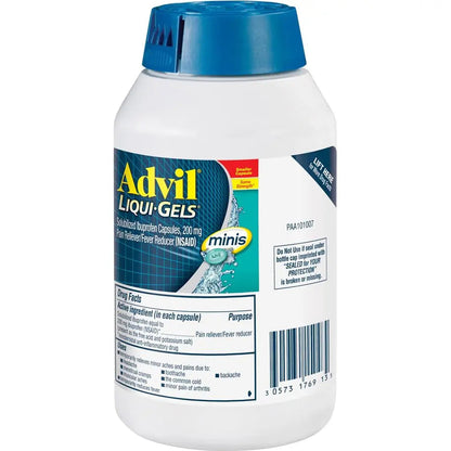 Advil Liqui-Gels minis Pain Reliever and Fever Reducer, Pain Medicine for Adults with Ibuprofen 200mg for Pain Relief - 200 Liquid Filled Capsules AdvilBuy Supplements Australia