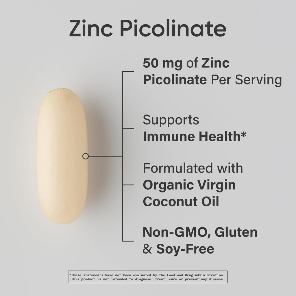 Sports Research High Potency Zinc Picolinate 50mg with Organic Coconut Oil | Highly Absorbable Zinc Supplement for Healthy Immune & Enzyme Function - Non-GMO Tested & Gluten-Free (120 Liquid Softgels) Sports Research buy supplements Au
