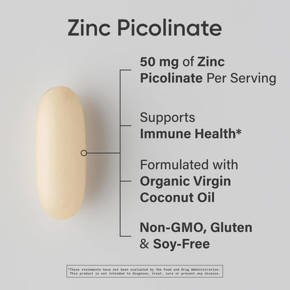 Sports Research High Potency Zinc Picolinate 50mg with Organic Coconut Oil | Highly Absorbable Zinc Supplement for Healthy Immune & Enzyme Function - Non-GMO Tested & Gluten-Free (120 Liquid Softgels) Sports Research buy supplements Au