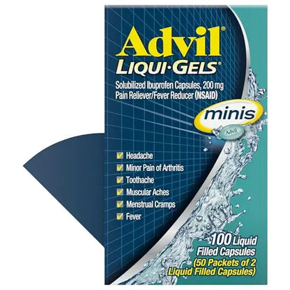Advil Liqui-Gels minis Pain Reliever and Fever Reducer, Pain Medicine for Adults with Ibuprofen 200mg for Pain Relief - 50x2 Liquid Filled Capsules AdvilBuy Supplements Australia