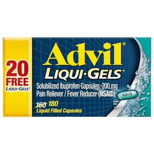 Advil Liqui-Gels Pain Reliever and Fever Reducer, Pain Medicine for Adults with Ibuprofen 200mg for Headache, Backache, Menstrual Pain and Joint Pain Relief - 180 Liquid Filled Capsules AdvilBuy Supplements Australia