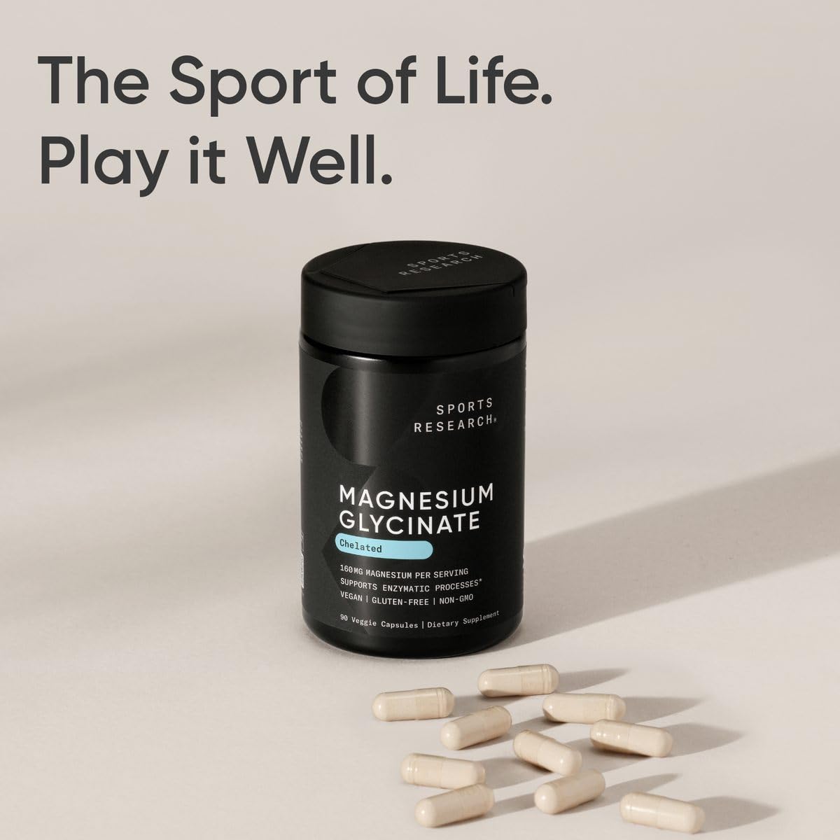 Sports Research® Magnesium Glycinate - Supports Restful Sleep & Enzymatic Processes - 160 mg Chelated Magnesium - Vegan Capsule - 90 Count Sports Research buy supplements Au