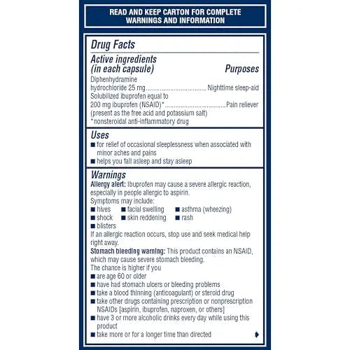 Advil PM Liqui-Gels Pain Reliever and Nighttime Sleep Aid, Pain Medicine with Ibuprofen for Pain Relief and Diphenhydramine HCL for a Sleep Aid - 80 Liquid Filled Capsules - Back to College AdvilBuy Supplements Australia
