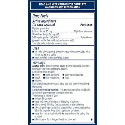 Advil PM Liqui-Gels Pain Reliever and Nighttime Sleep Aid, Pain Medicine with Ibuprofen for Pain Relief and Diphenhydramine HCL for a Sleep Aid - 80 Liquid Filled Capsules - Back to College AdvilBuy Supplements Australia