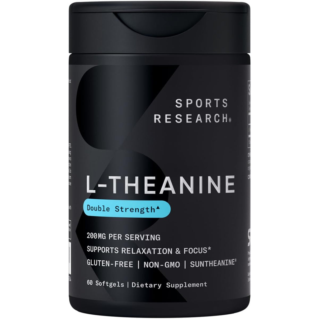 Sports Research Double Strength L-Theanine Supplement - Suntheanine Softgels for Focus, Relaxation & Alertness - Non-Drowsy Support Made with Coconut Oil, Non-GMO & Gluten Free - 200mg, 60 Count Sports Research buy supplements Au